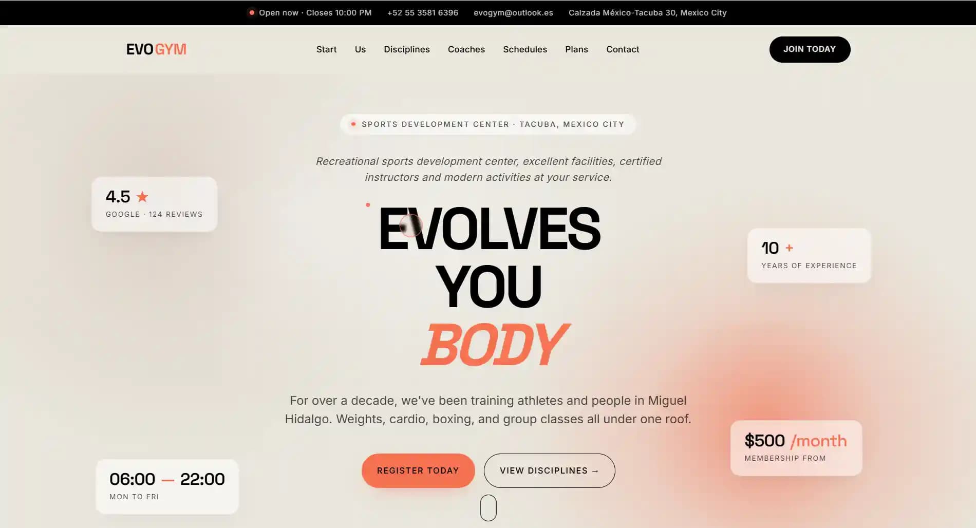 EVO Gym website interface